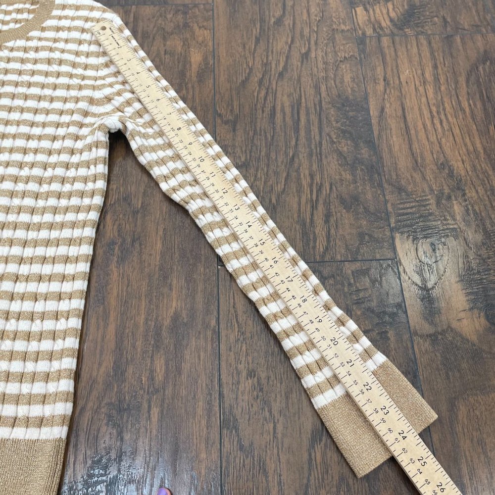 Talbots Sweater MP Medium Petite Metallic Gold Striped Crew Neck Cable Knit - Picture 11 of 13